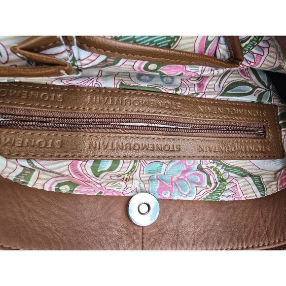 Stone Mountain Brown Leather Shoulder Bag With Keychain Accent & Zipper Pocket - Picture 10 of 12